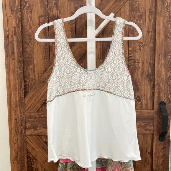 Denise Cronwall tennis tank top with sheer and floral trim size large - Picture 3 of 8